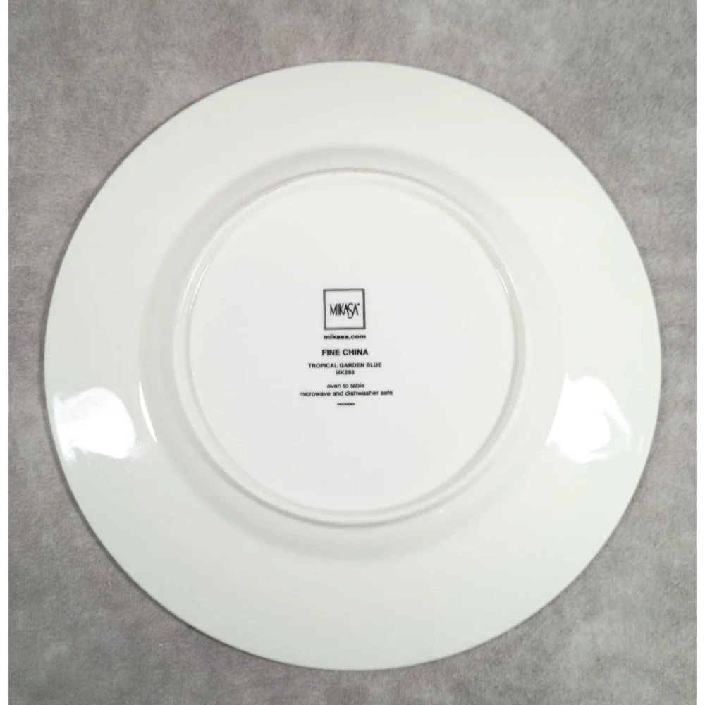 Vintage Mikasa Tropical Garden Blue Floral Salad Plates Pink Hibiscus Tropical‎